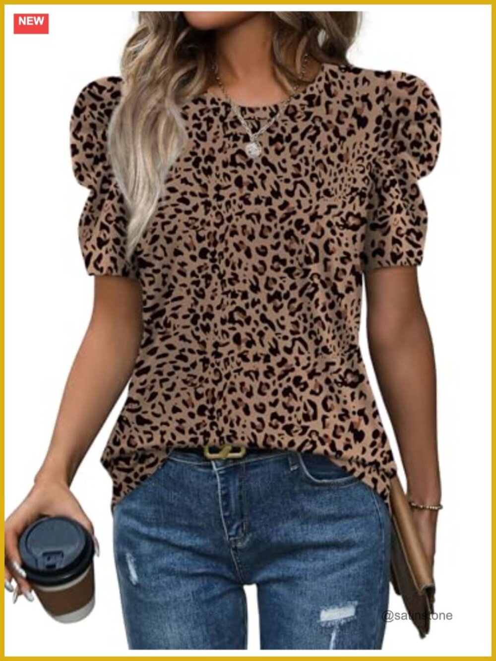 Puff Sleeve Tshirt for Women Stylish Crewneck Blouse Lightweight Summer Top